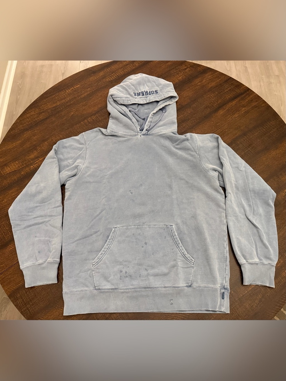 Supreme Light Blue Over-Dyed Hoodie Men’s Medium-Spots